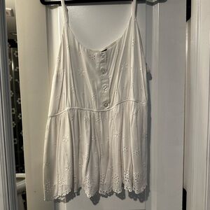 White Eyelet Button-Front Tank Top